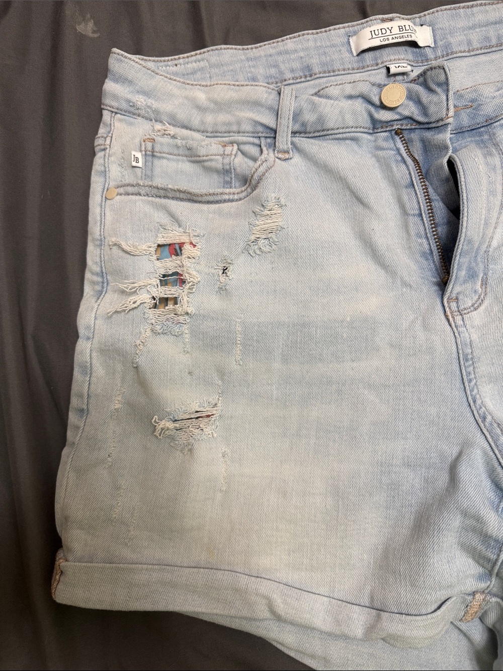 Judy Blue Light Wash Distressed Denim Shorts with Patch Detail - Picture 3 of 4